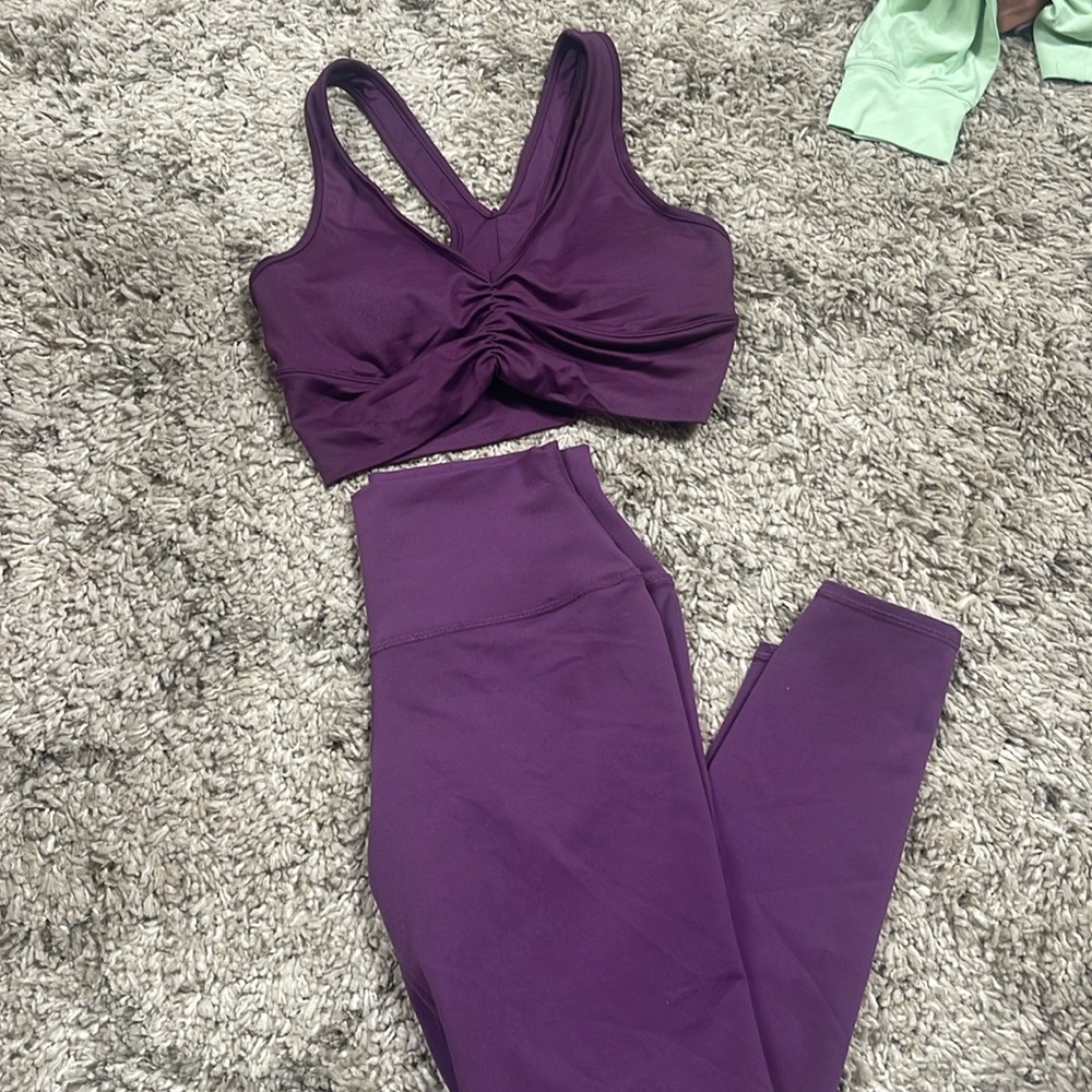 ALO Yoga Purple High-Waist Leggings and Twist Sports Bra Set